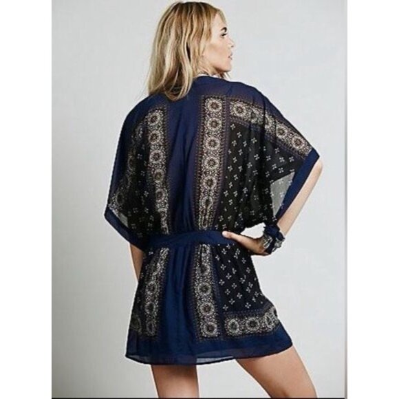 NWT Free People Printed Boho Chiffon Kimono Mini Dress Tunic - Picture 5 of 16